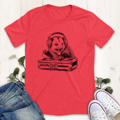 Heather red opossum DJ graphic t-shirt by Thistle and Brass