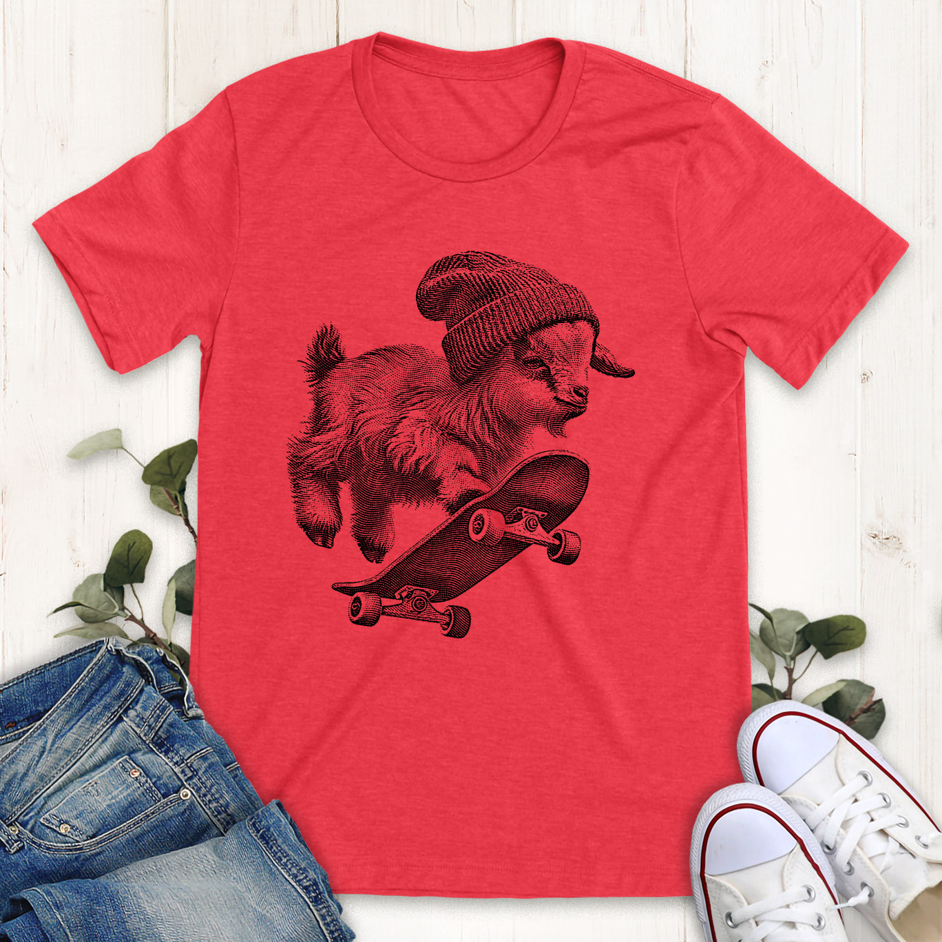 Heather red skater goat graphic t-shirt by Thistle and brass