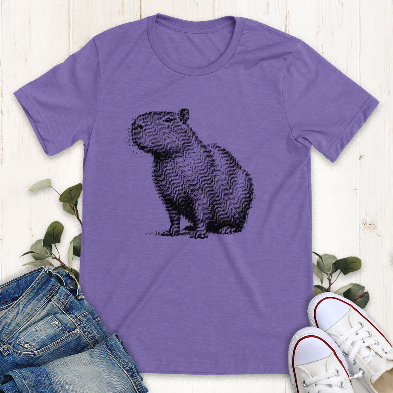 Heather Purple color Capybara graphic t-shirt by Thistle and Brass