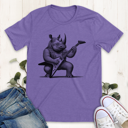 Heather Purple heavy metal guitar playing rhino graphic t-shirt by Thistle and Brass