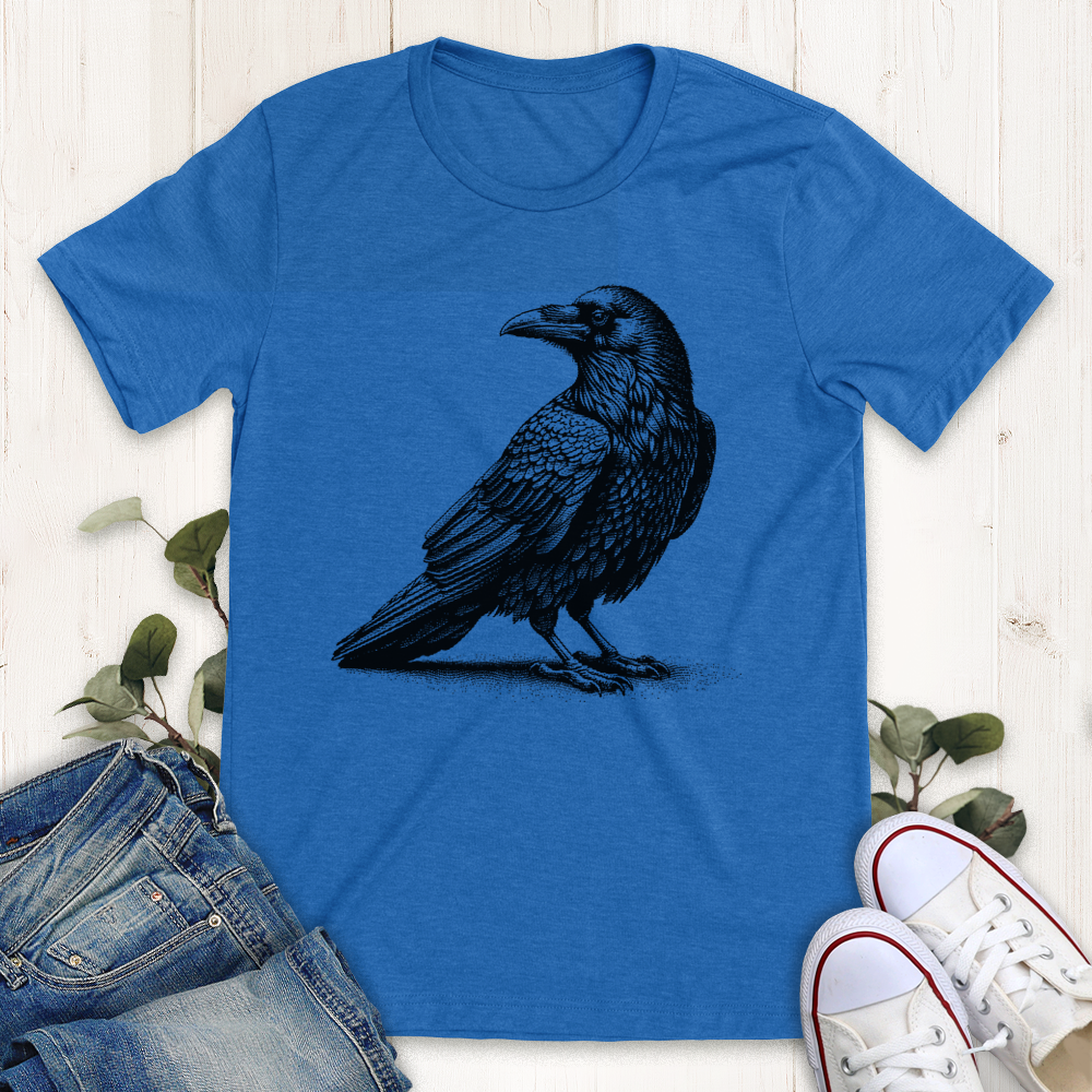 Heather true royal blue Curious Raven t-shirt from Thistle and Brass