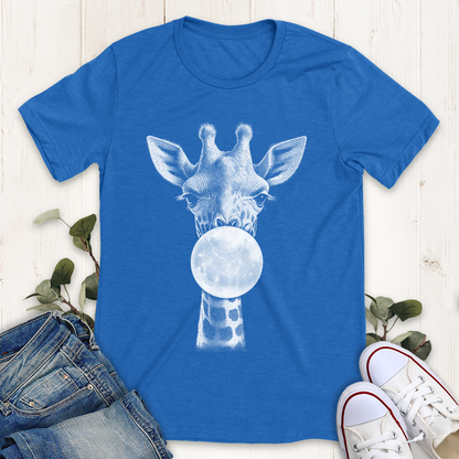 Heather royal blue giraffe bubblegum graphic t-shirt by Thistle and Brass