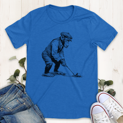 Heather true royal blue Golfing Chimp graphic t-shirt by Thistle and Brass