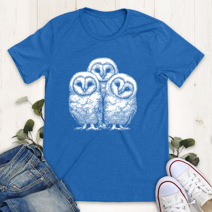 Heather true royal blue Owlet Trio graphic tee by Thistle and Brass