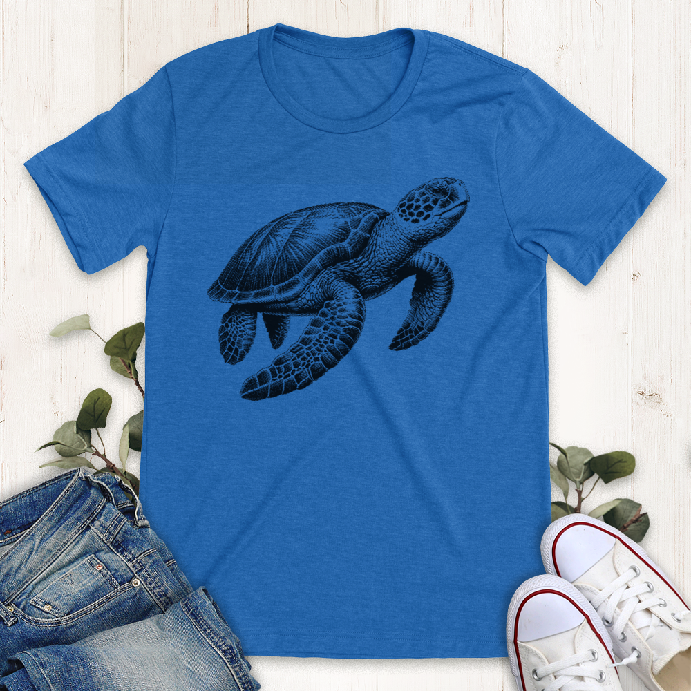 Heather true royal blue Sea Turtle graphic tee by Thistle and Brass