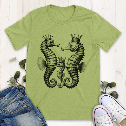 Heather Green Royal Seahorses graphic t-shirt from Thistle and Brass