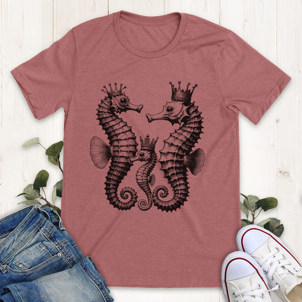 Heather mauve Royal Seahorses graphic t-shirt from Thistle and Brass