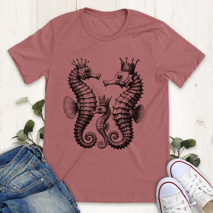 Heather mauve Royal Seahorses graphic t-shirt from Thistle and Brass