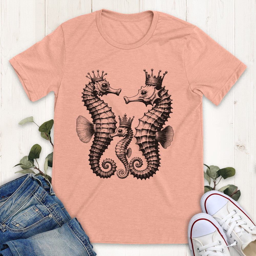 Heather peach Royal Seahorses graphic t-shirt from Thistle and Brass