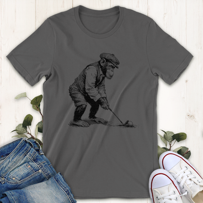 Asphalt grey Golfing Chimp graphic t-shirt by Thistle and Brass