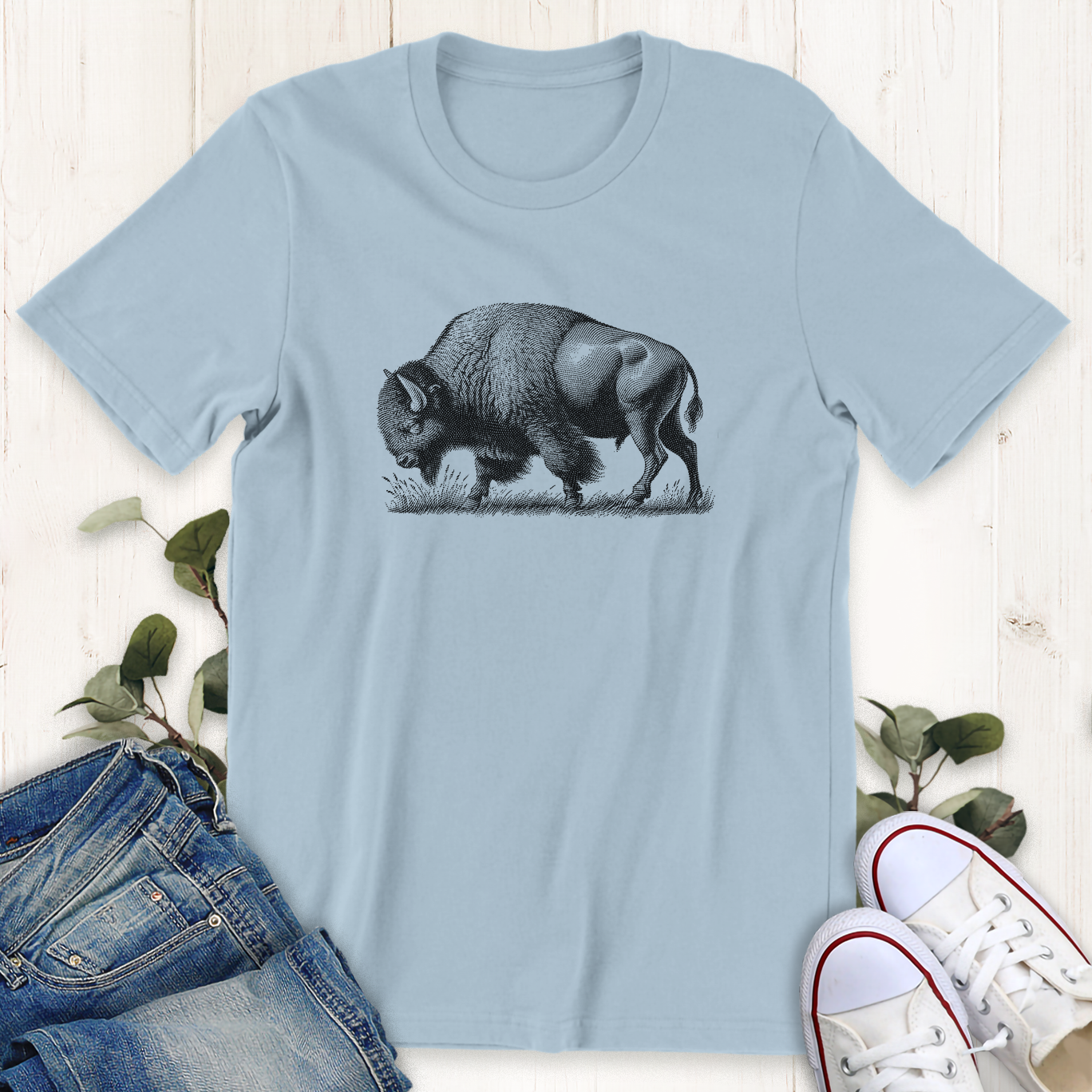 Baby blue American bison graphic t-shirt by Thistle and Brass