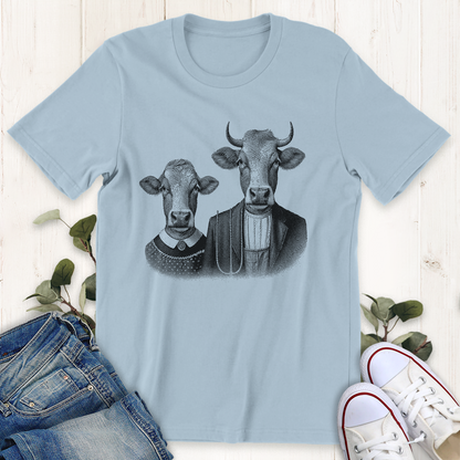 Baby blue American Cow Gothic graphic t-shirt by Thistle and Brass