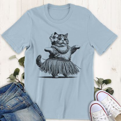 Baby blue Hula Cat graphic T-shirt from Thistle and Brass