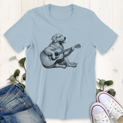 Baby blue Retriever dog guitar graphic t-shirt by Thistle and Brass