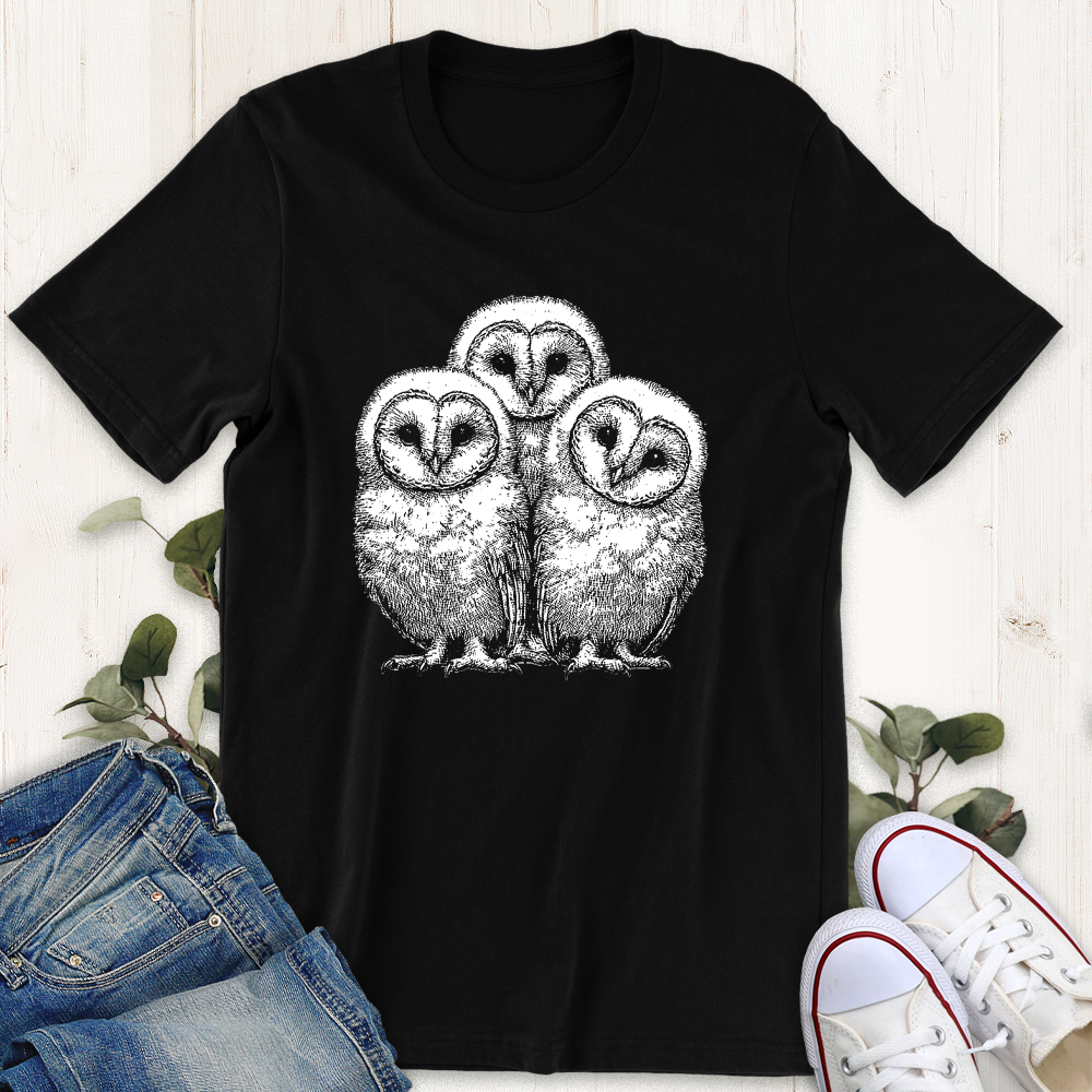 Black Owlet Trio graphic tee by Thistle and Brass