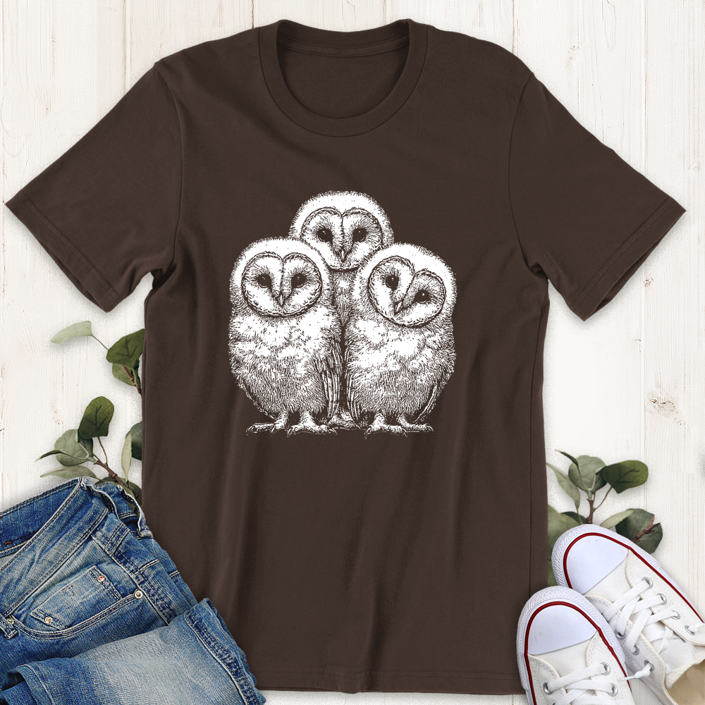 Brown Owlet Trio graphic tee by Thistle and Brass