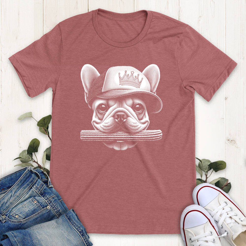 Heather mauve churro frenchie French bull dog t-shirt from Thistle and Brass