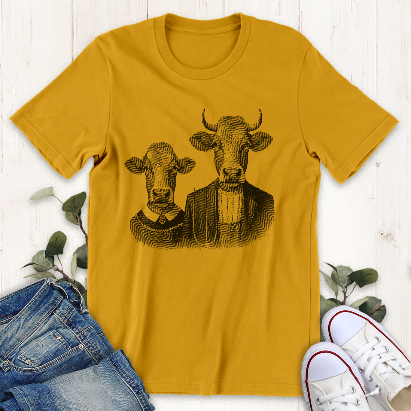 Gold American Cow Gothic graphic t-shirt by Thistle and Brass