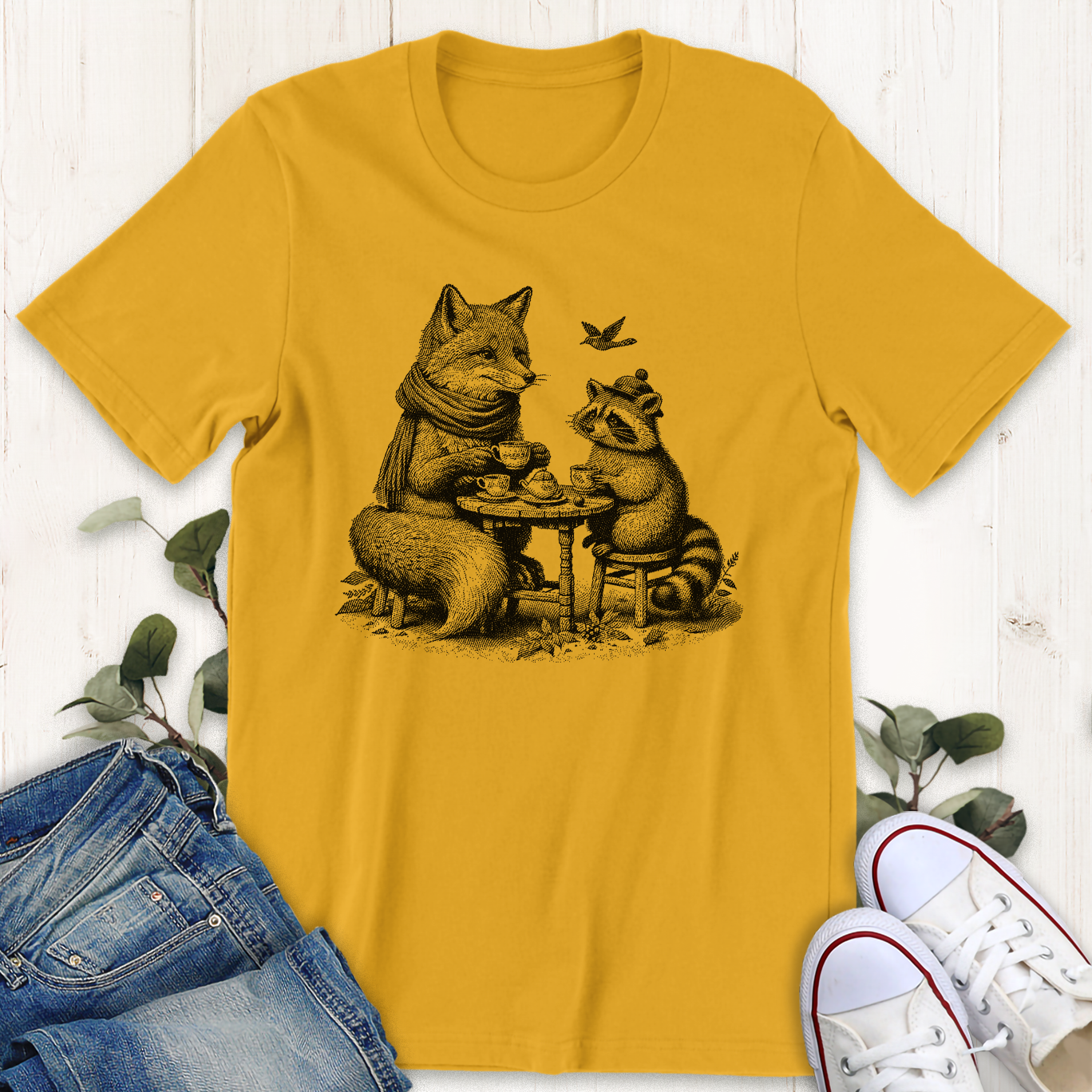 Gold cuppa tea graphic t-shirt by Thistle and Brass