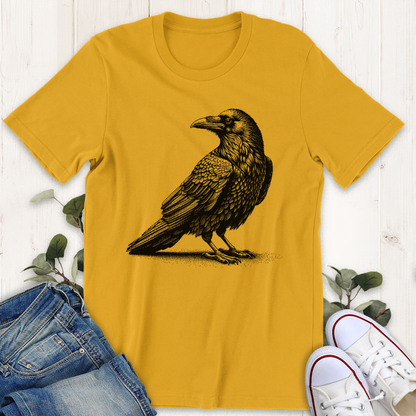 Gold Curious Raven graphic t-shirt from Thistle and Brass