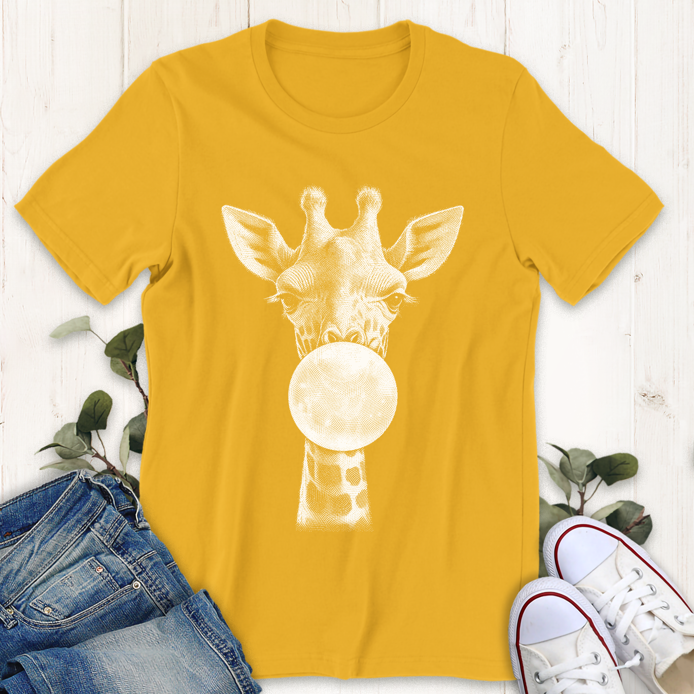 Gold giraffe bubblegum graphic t-shirt by Thistle and Brass