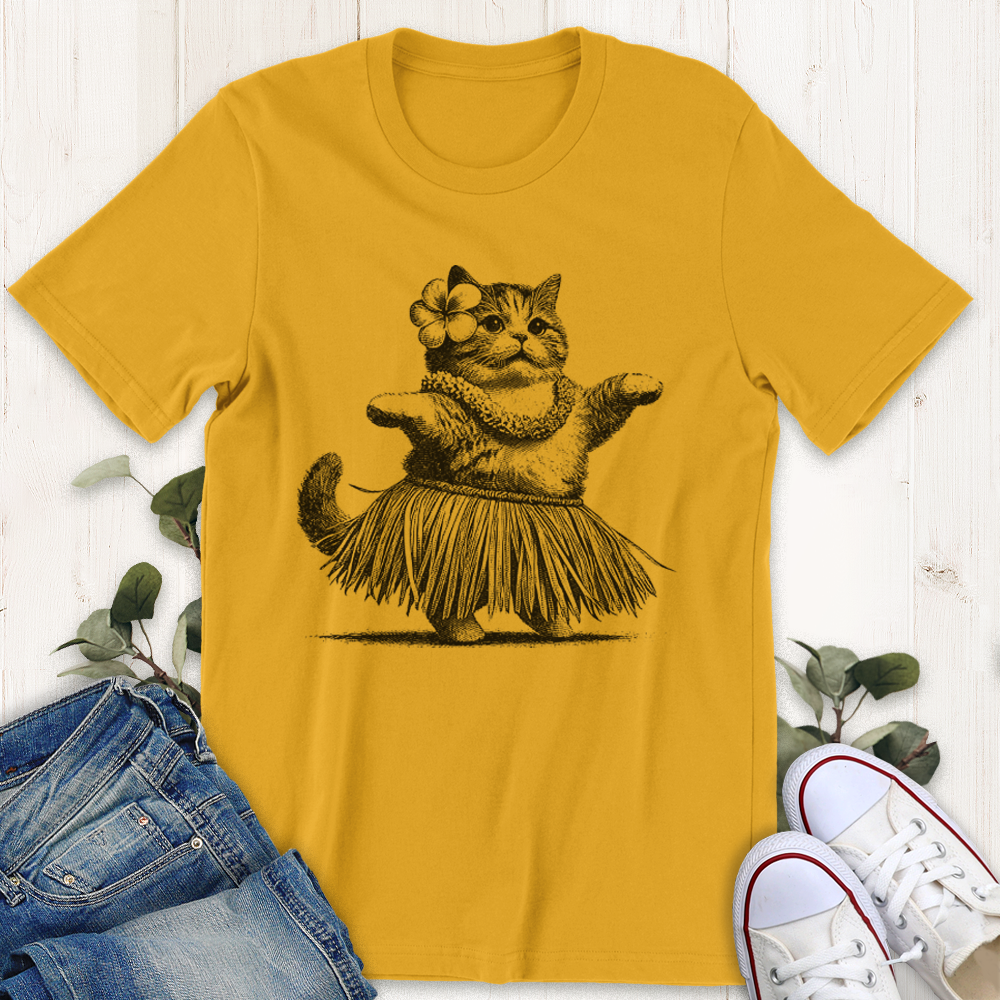 Gold Hula Cat graphic T-shirt from Thistle and Brass