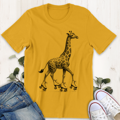 Gold roller skating giraffe graphic t-shirt by Thistle and Brass