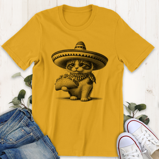 Gold taco cat graphic t-shirt by Thistle and Brass