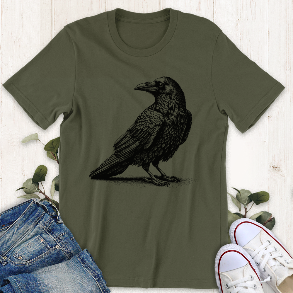 Military green Curious Raven t-shirt from Thistle and Brass