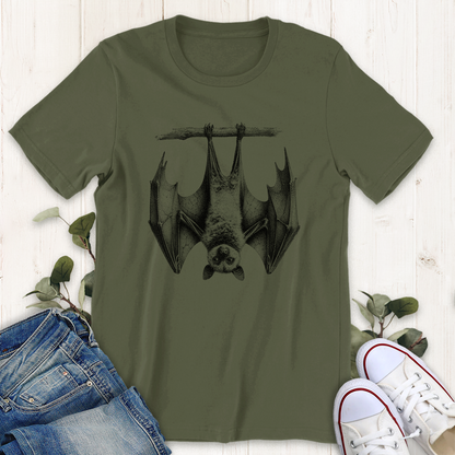 Military green Fruit bat graphic t-shirt by Thistle and Brass