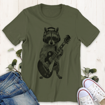 Military green rockin raccoon graphic t-shirt by Thistle and Brass