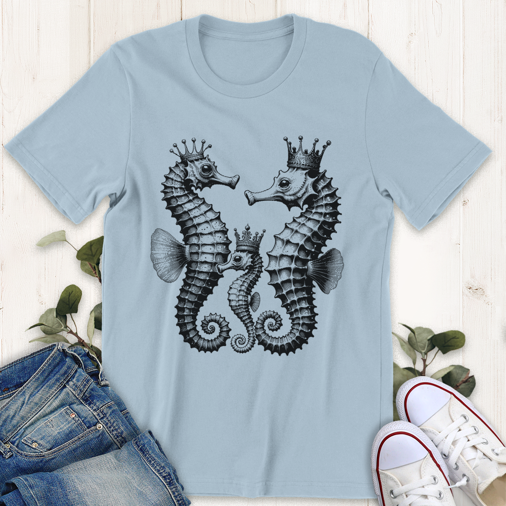 Baby blue Royal Seahorses graphic t-shirt from Thistle and Brass