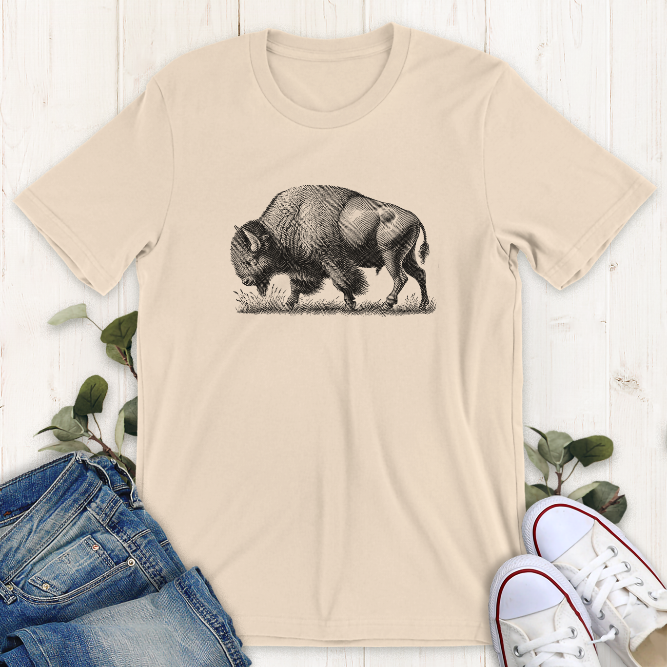 Soft cream American bison graphic t-shirt by Thistle and Brass