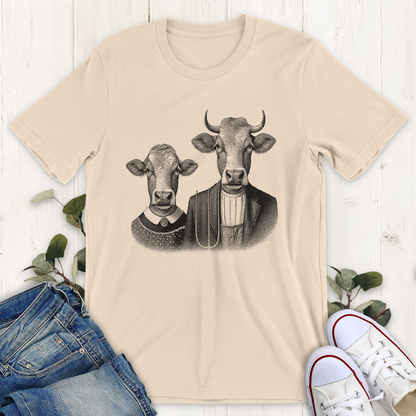 Soft cream American Cow Gothic graphic t-shirt by Thistle and Brass