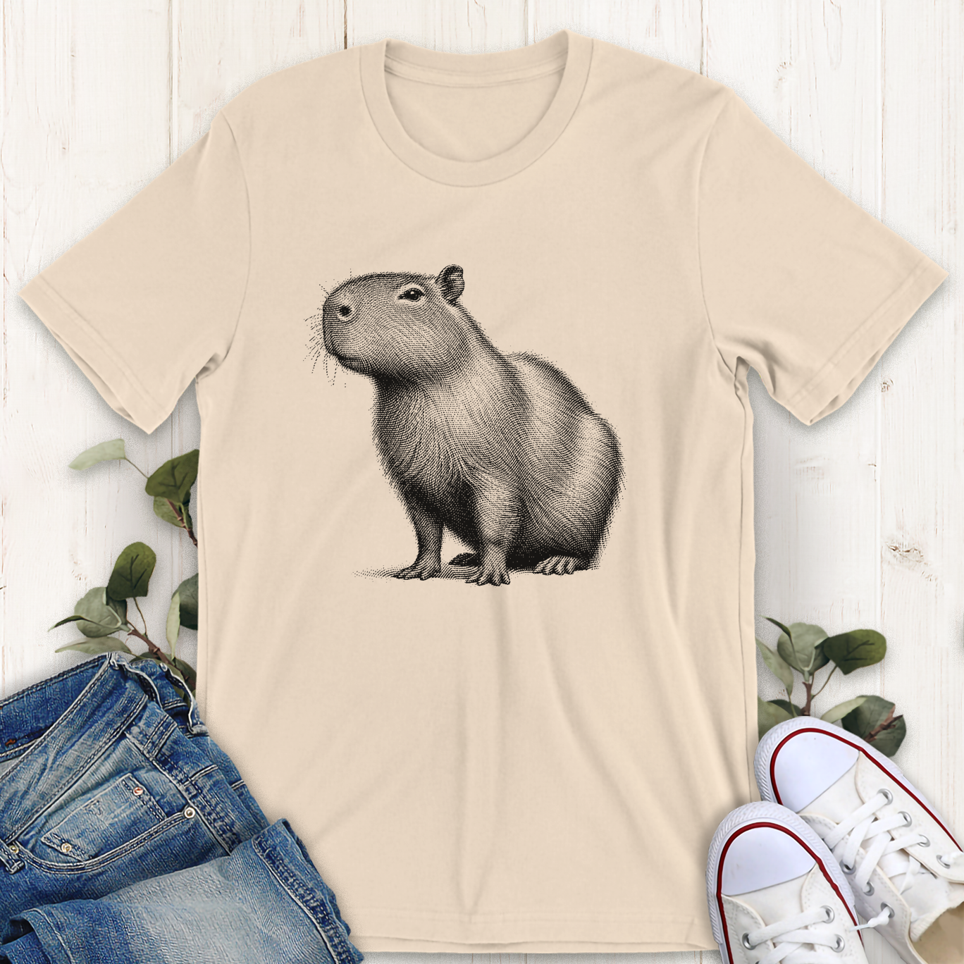 Soft Cream tan color Capybara graphic t-shirt by Thistle and Brass