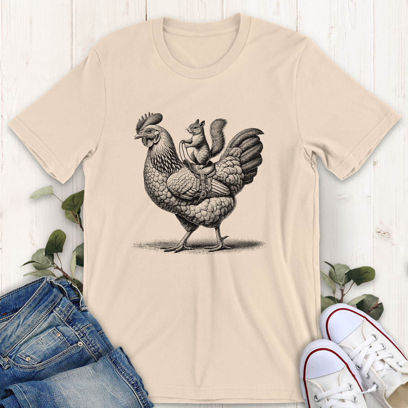 Soft cream chicken wrangler graphic t-shirt by Thistle and Brass