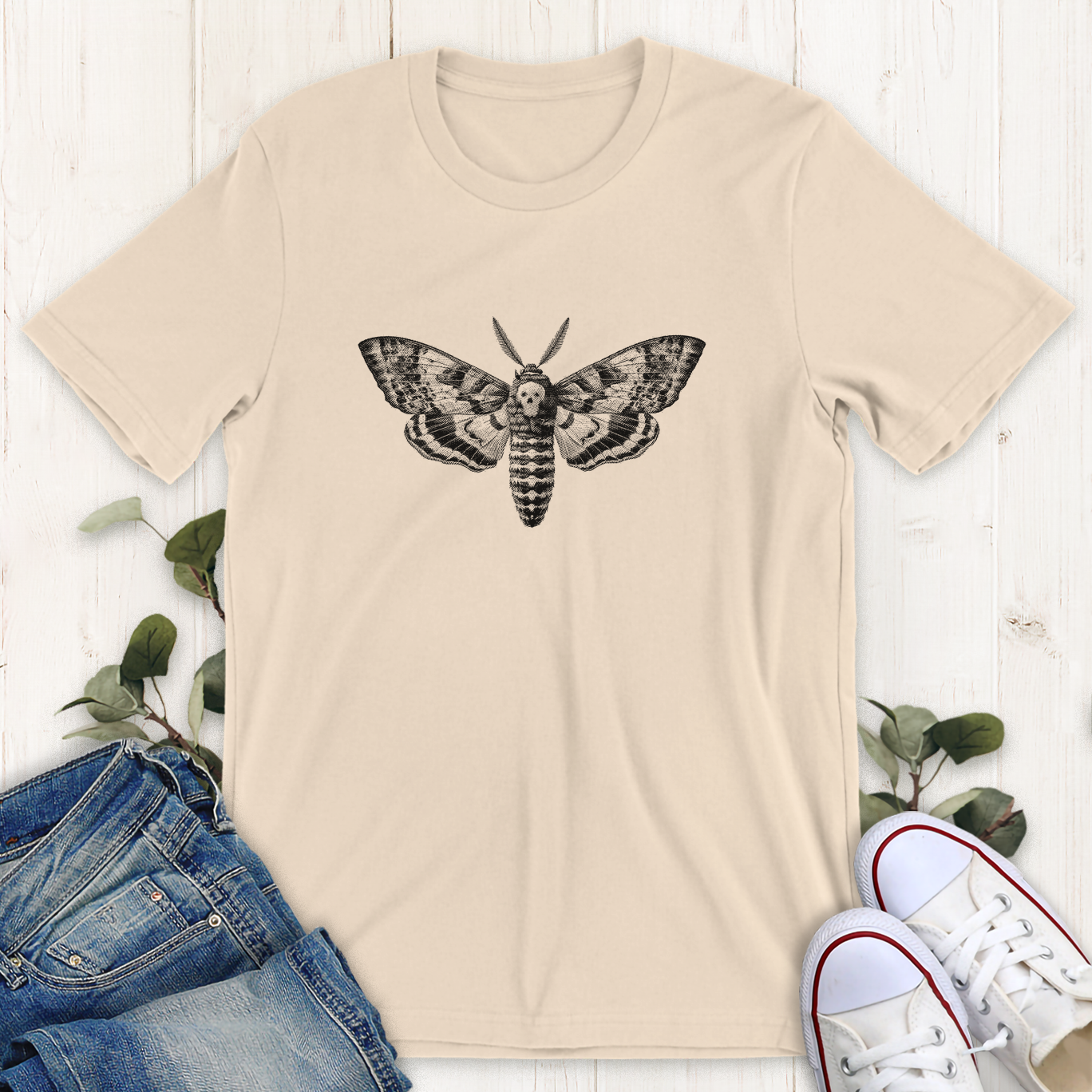 Soft cream Death head moth graphic t-shirt by Thistle & Brass