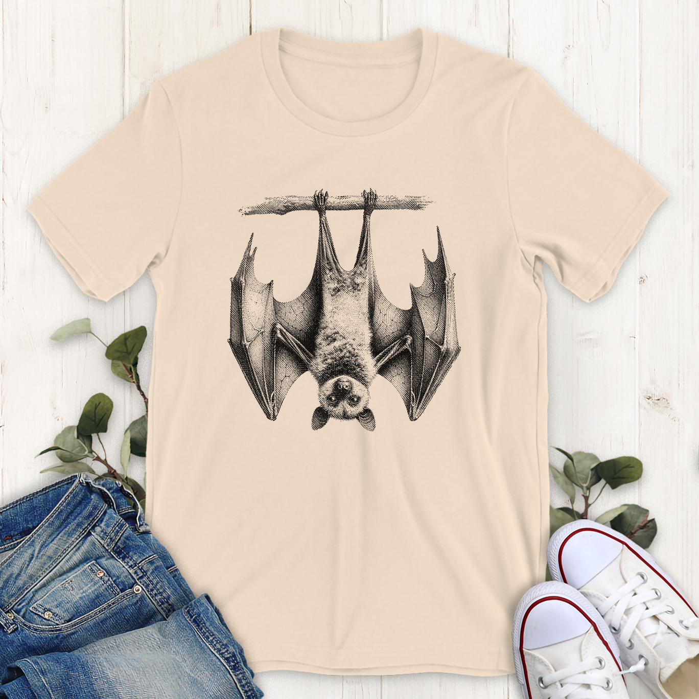 Soft cream Fruit bat graphic t-shirt by Thistle and Brass