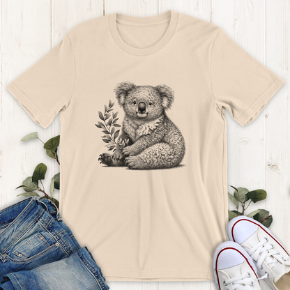 Soft cream Koala with a branch graphic t-shirt by Thistle & Brass