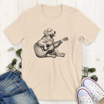 Soft cream Retriever dog guitar graphic t-shirt by Thistle and Brass