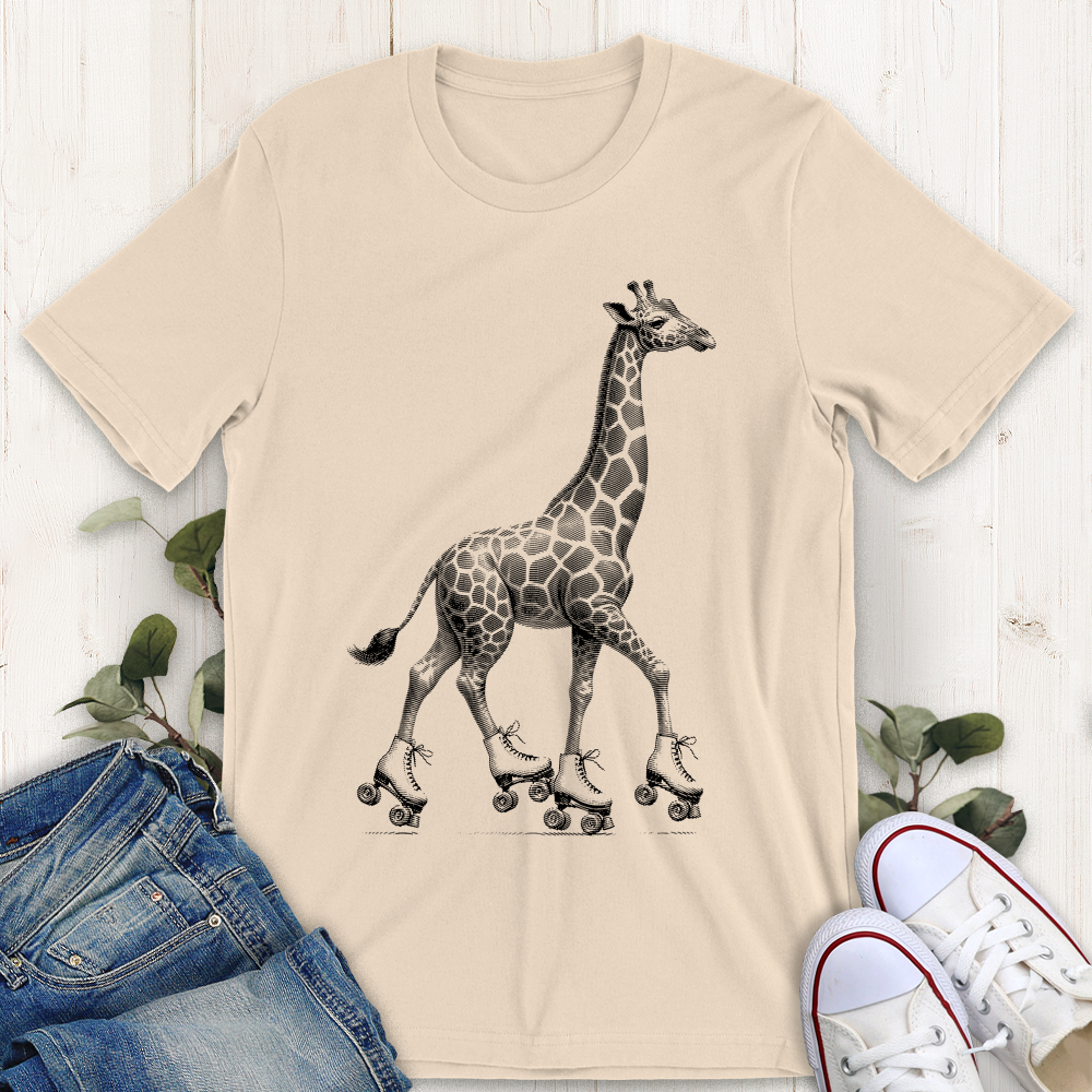 Soft cream roller skating giraffe graphic t-shirt by Thistle and Brass