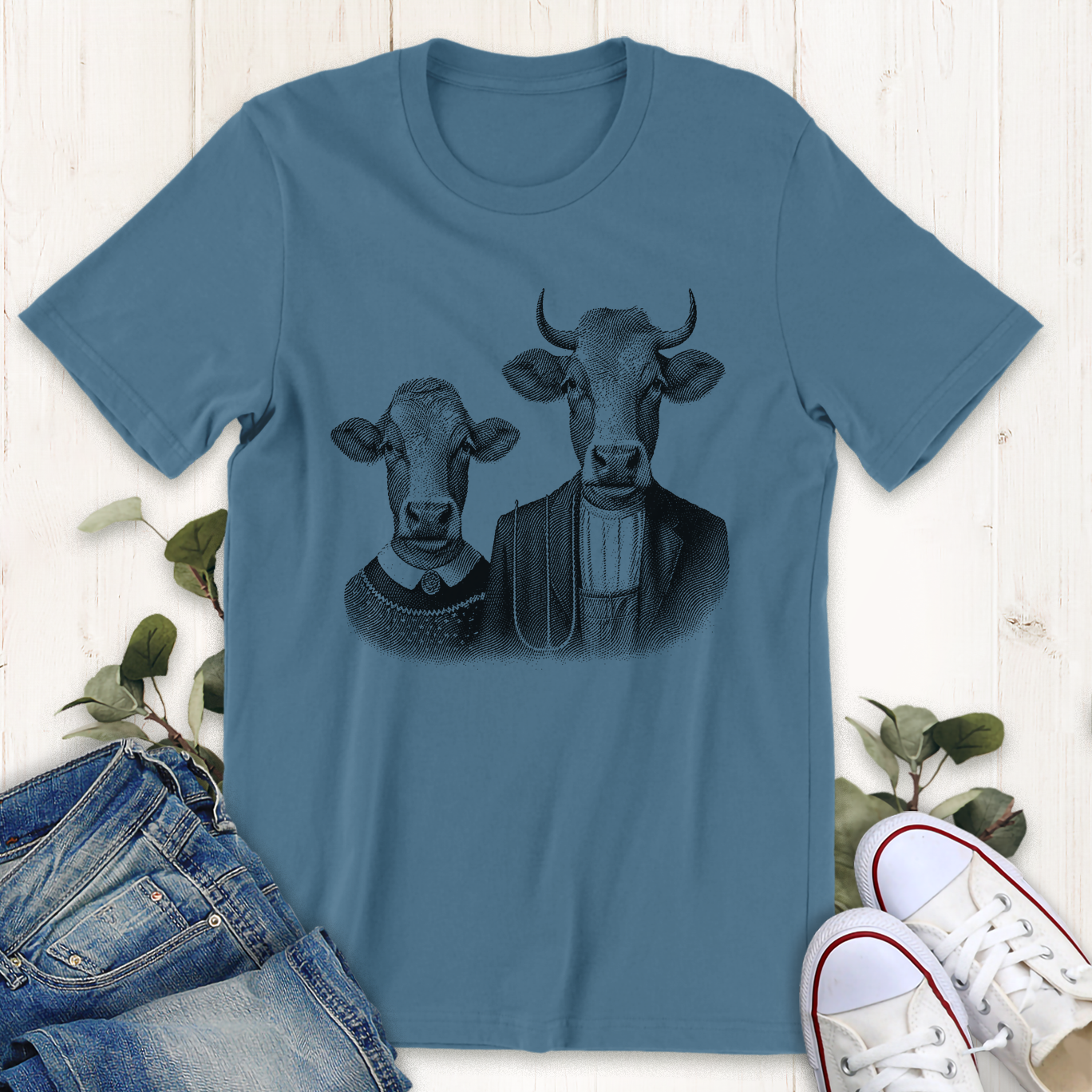 Steel blue American Cow Gothic graphic t-shirt by Thistle and Brass