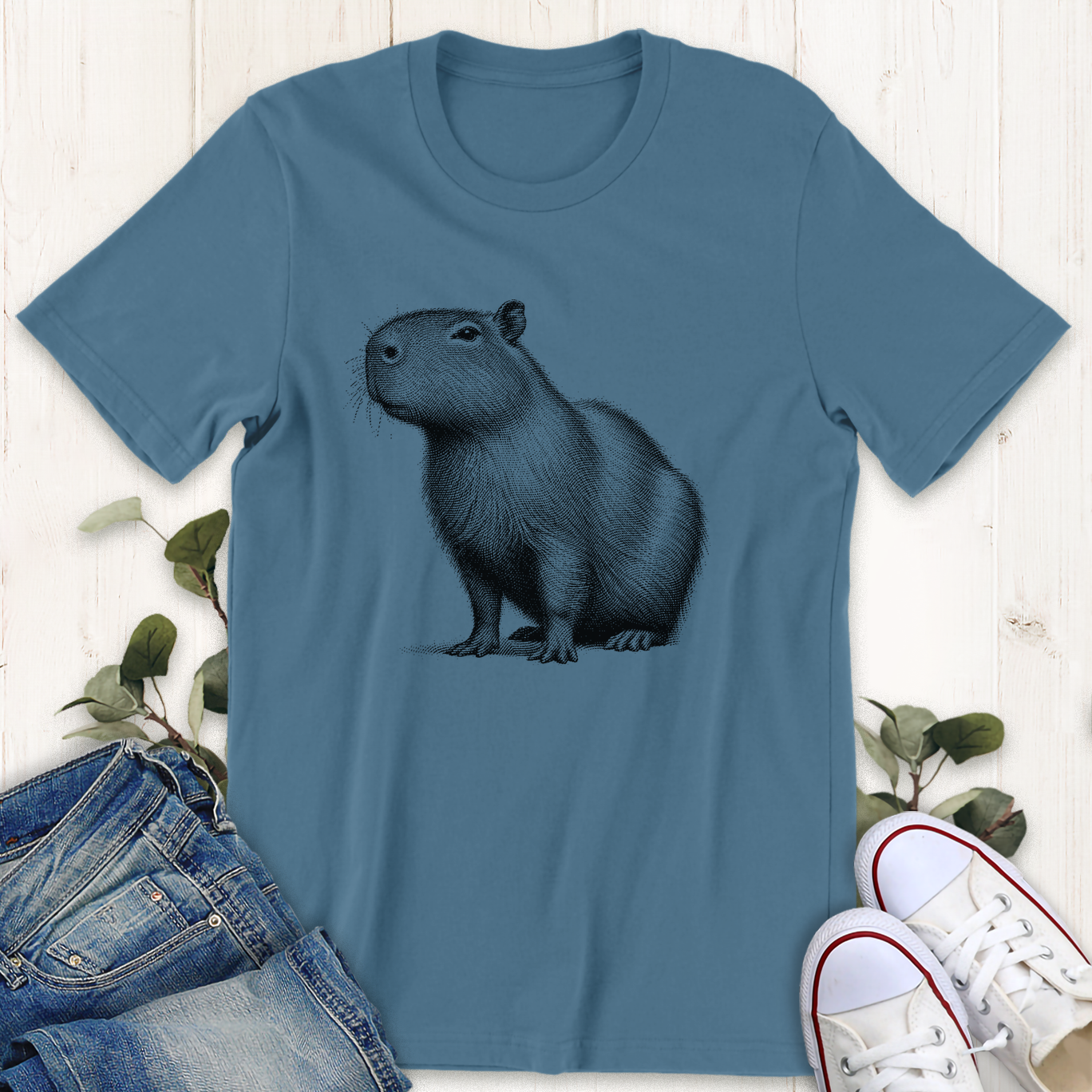 Steel Blue color Capybara graphic t-shirt by Thistle and Brass