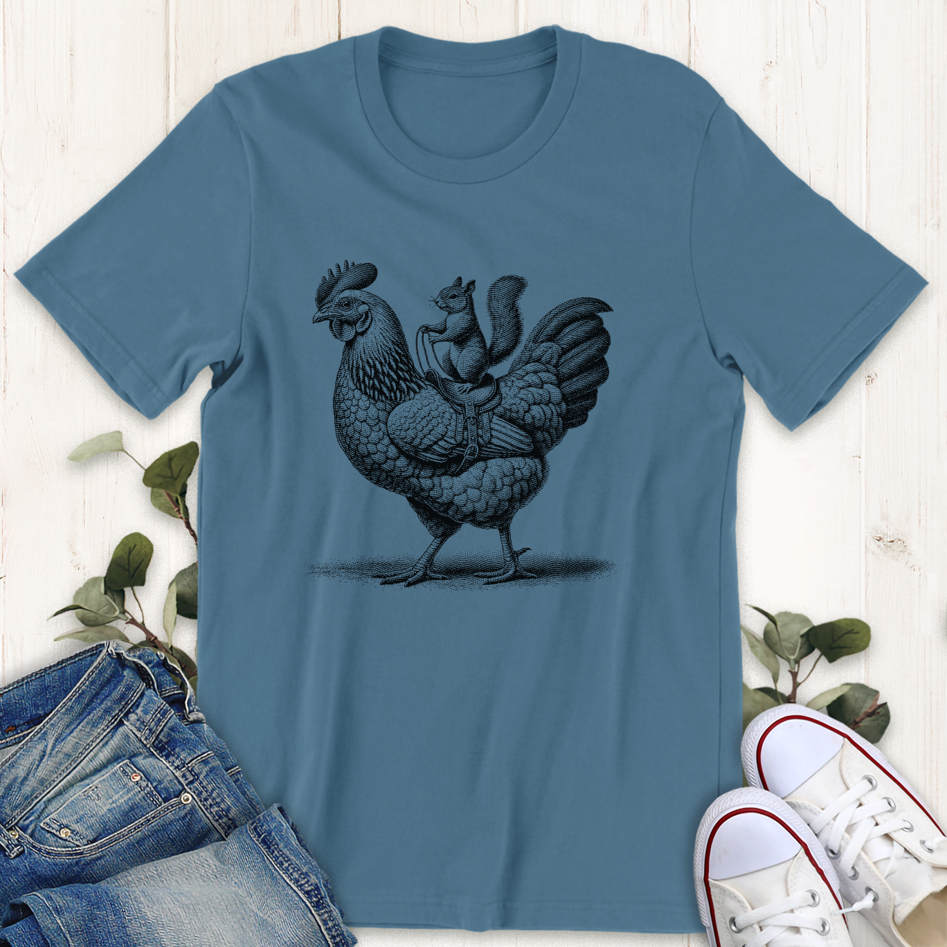 Steel blue chicken wrangler graphic t-shirt by Thistle and Brass