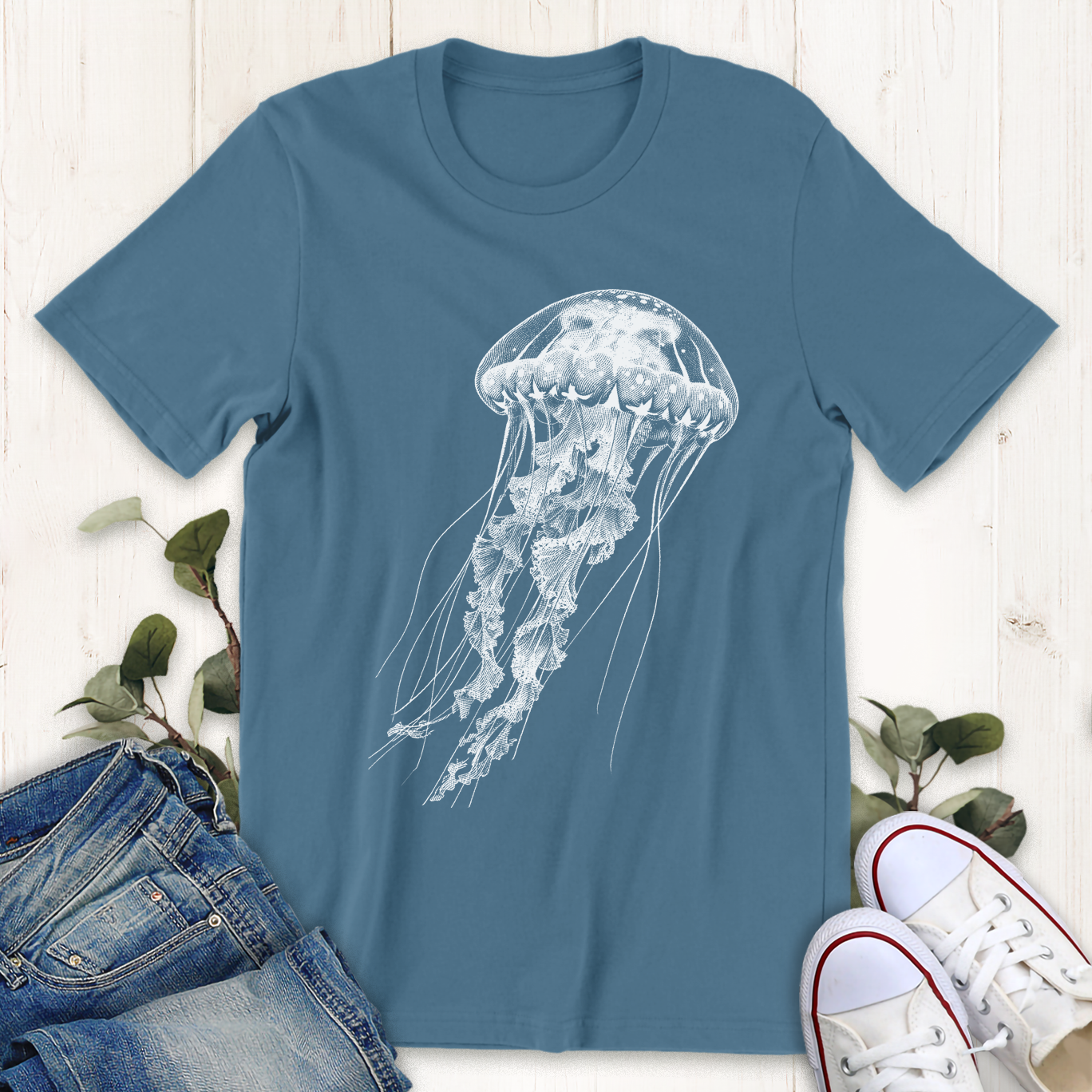 Steel blue Jellyfish graphic t-shirt by Thistle and Brass