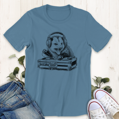 Steel blue opossum DJ graphic t-shirt by Thistle and Brass