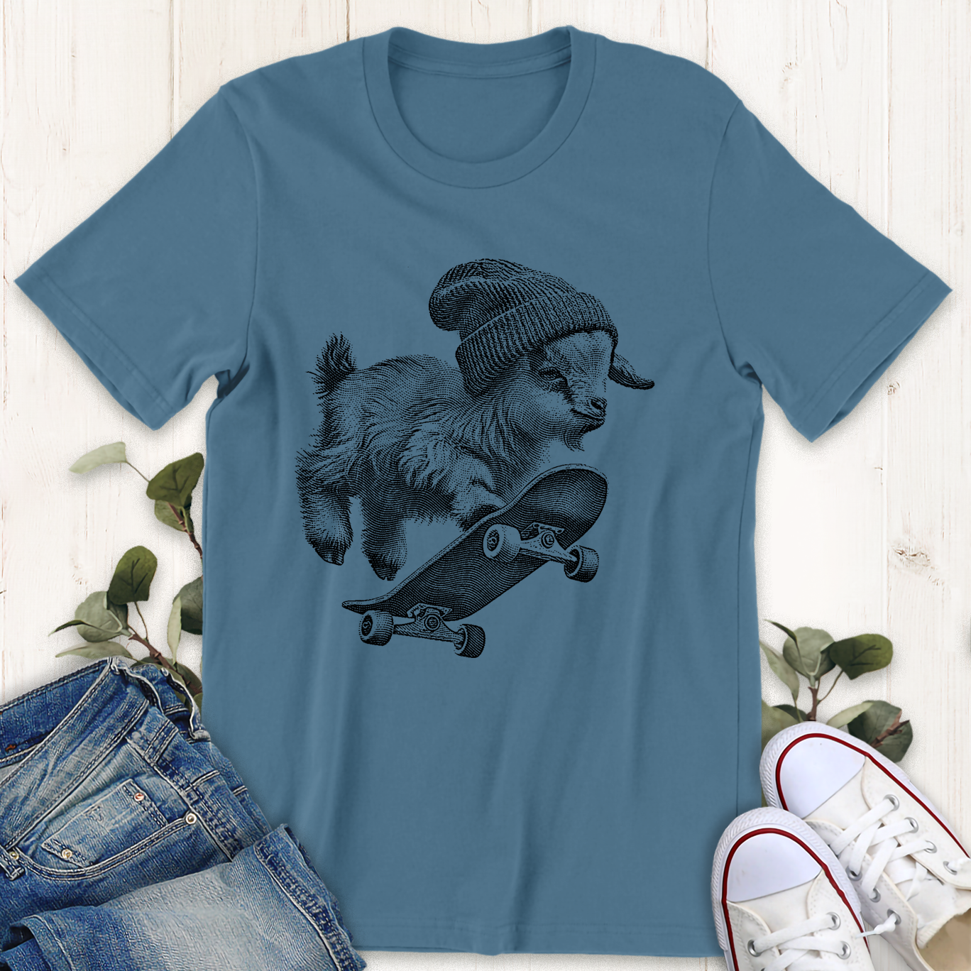 Steel blue skater goat graphic t-shirt by Thistle and brass