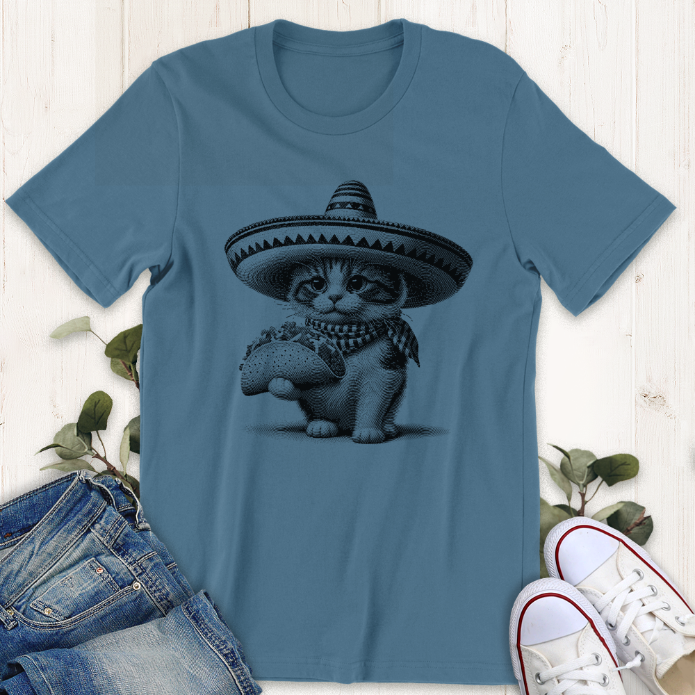 Steel blue taco cat graphic t-shirt by Thistle and Brass